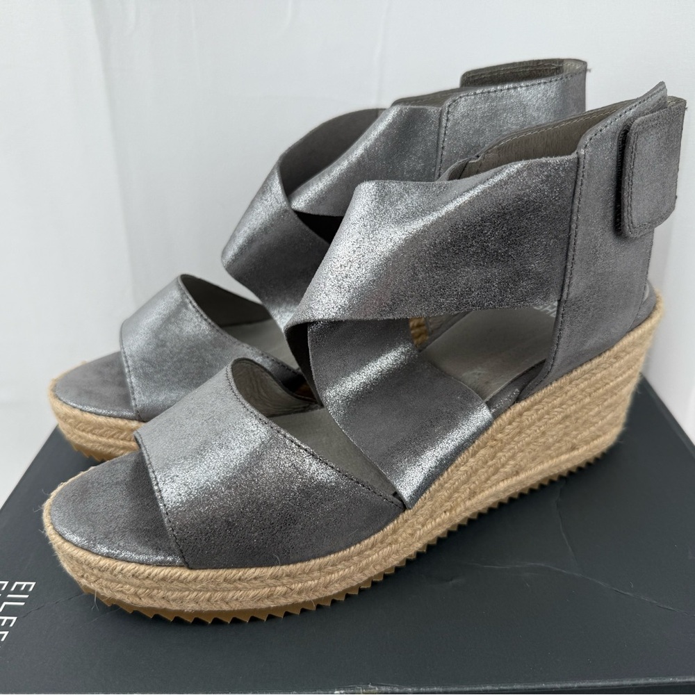 NIB Eileen Fisher Willow 3 Pewter Wedge Heel Sandal Womens Size 9
